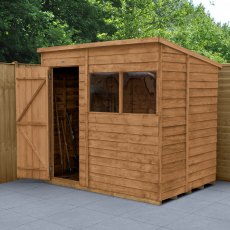 7x5 Forest Overlap Pent Shed - insitu angled with door open