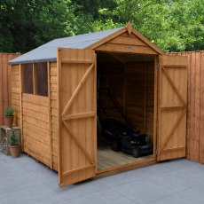 8x6 Forest Overlap Shed with Double Door - insitu with doors open
