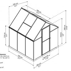 6 x 6 Palram Mythos Greenhouse in Silver - dimensions