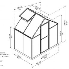 6 x 4 Palram Mythos Greenhouse in Green - dimensions