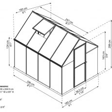 6 x 8 Palram Mythos Greenhouse in Grey - dimensions