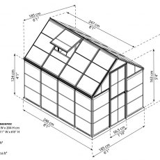6 x 8 Palram Harmony Greenhouse in Green - dimensions