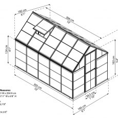 6 x 10 Palram Harmony Greenhouse in Grey - dimensions