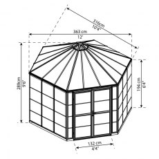 12ft Palram Oasis Hexagonal Greenhouse in Grey - dimensions