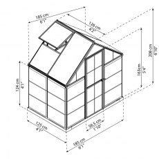 6 x 4 Palram Hybrid Greenhouse in Green - dimensions