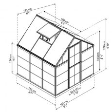 6 x 6 Palram Hybrid Greenhouse in Green - dimensions