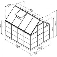 6 x 8 Palram Hybrid Greenhouse in Silver - dimensions