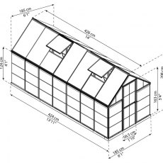 6 x 14 Palram Hybrid Greenhouse in Silver - dimensions
