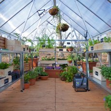 Palram Hybrid Greenhouse in Silver - interior with optional shelving unit