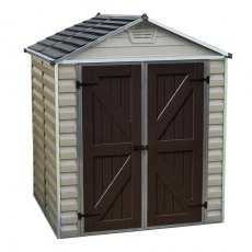 6x5 Palram Skylight Plastic Apex Shed - Tan - white background and door closed