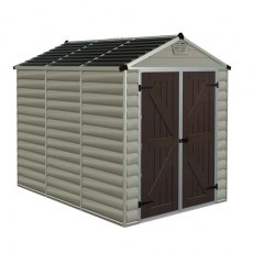 6x8 Palram Skylight Plastic Apex Shed - Tan - white background and doors closed