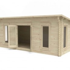 10 x 20 Forest Arley Pent Log Cabin - 3/4 view doors open