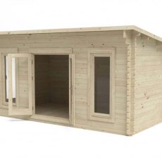10 x 16 Forest Elmley Pent Log Cabin - 3/4 view doors open