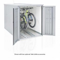 4 x 7 Biohort MiniGarage - Metallic Silver with doors open showing two bikes