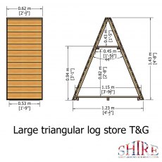 4x2 Shire Large  Tongue and Groove Triangular Log Store - Pressure Treated- dimensional diagram