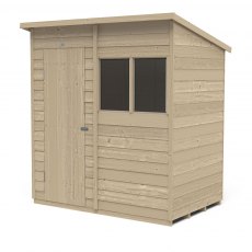 6x4 Forest Overlap Pent Shed - Pressure Treated - isolated with door closed