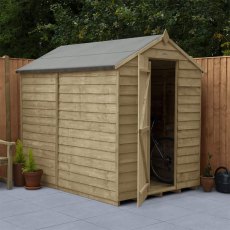 7x5 Forest Overlap Windowless Shed - Pressure Treated - in situ with door open