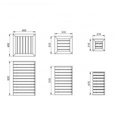 Forest Contemporary Slatted Planter - Set of three - Dimensions