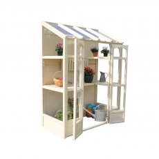 4'10" (1.47m) Wide Victorian Tall Wall Greenhouse with AutoVent  - side elevation with doors open