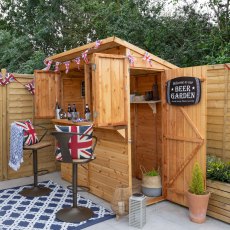 6x3 Forest Shiplap Pent Garden Bar - Jubilee Decorated - Angle View