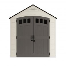 7x7 Suncast Cloverdale Plastic Shed - isolated front view with doors closed