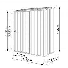 5x3 Mercia Absco Space Saver Pent Metal Shed in Woodland Grey - Dimensions