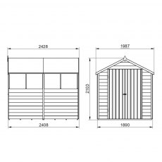 8x6 Forest Overlap Shed with Double Doors - Pressure Treated - Dimensions