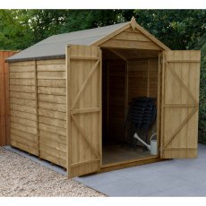 8x6 Forest Overlap Apex Shed with Double Doors - Windowless - In Situ
