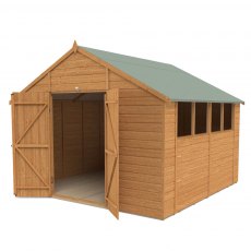 10x10 Forest Shiplap Apex Shed with Double Doors - White Background, Doors Open