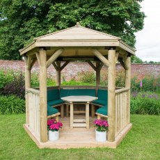 3m Forest Premium Hexagonal Gazebo with Timber Roof - Furnished - Green - FREE Installation