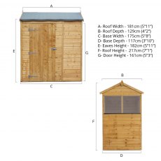 6x4 Mercia Shiplap Apex & Reverse Apex Shed - dimensions for reverse apex style
