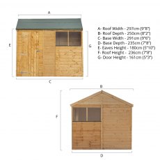 10x8 Mercia Shiplap Apex & Reverse Apex Shed - dimensions for reverse apex style