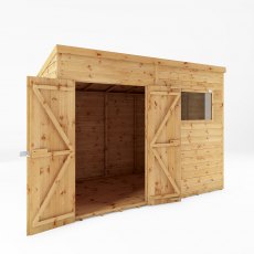 10 x 6 Mercia Premium Shiplap T&G Pent Shed - isolated with doors open