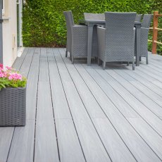 BSW Alchemy Habitat+ Composite Deck Boards in Rydal - 3.6mx3.6m -  decorated with chairs