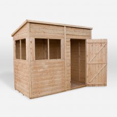 8x4 Mercia Premium Shiplap Pent Shed - isolated with door open