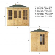 8 x 6 (2.46m x 1.87m) Mercia Clover Summerhouse - Dimensions
