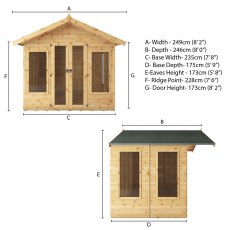6 x 8 (2.46m x 2.49m) Mercia Premium Sussex Summerhouse - Dimensions