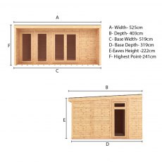 5m x 3m Mercia Creswell Insulated Garden Room with Veranda - Dimensions
