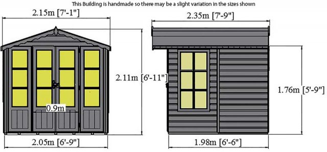 7 x 7 Shire Kensington Summerhouse - Dimensions