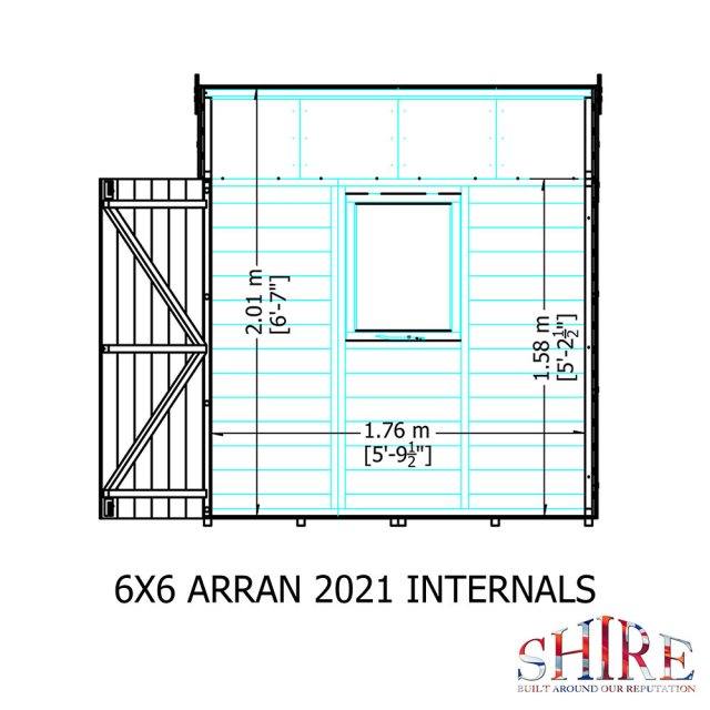 6 x 6 Shire Arran Shed - internal dimensions