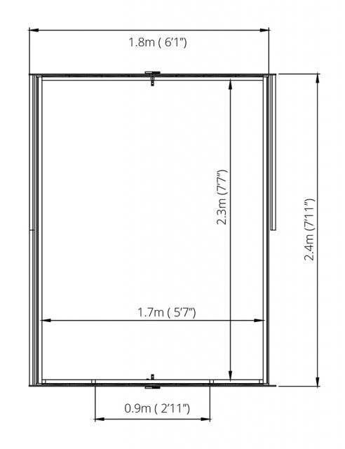 8 x 6 (2.37m x 1.78m) Mercia Overlap Shed - Floor Plan