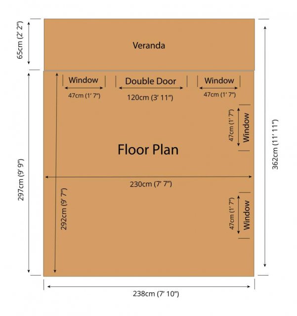 8 x 12 Mercia Premium Traditional T&G Summerhouse with Veranda - floor plan