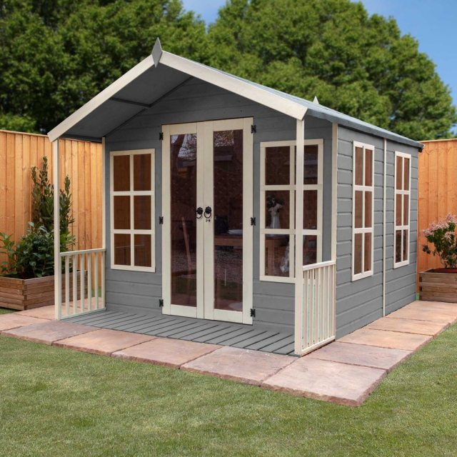 8 x 12 Mercia Premium Traditional T&G Summerhouse with Veranda - painted for decoration