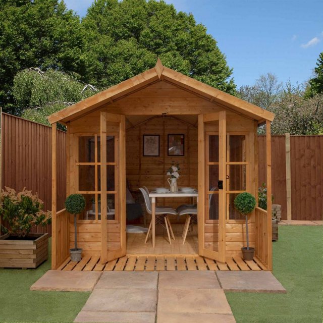 8 x 12 Mercia Premium Traditional T&G Summerhouse with Veranda - unpainted, front on view