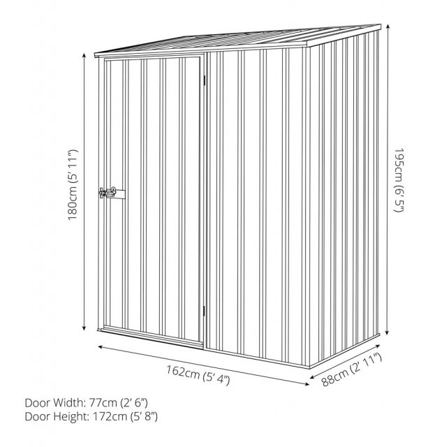 5 x 3 Mercia Absco Space Saver Pent Metal Shed - Dimensiosn