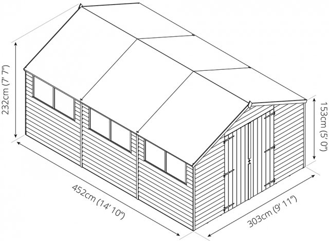 15 x 10  Mercia Modular Overlap Shed - Dimensions