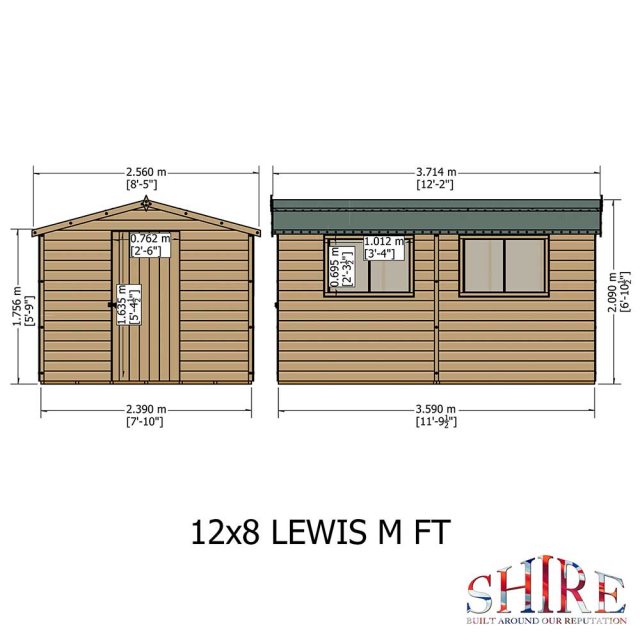 12x8 Shire Lewis Professional Shed - dimensions