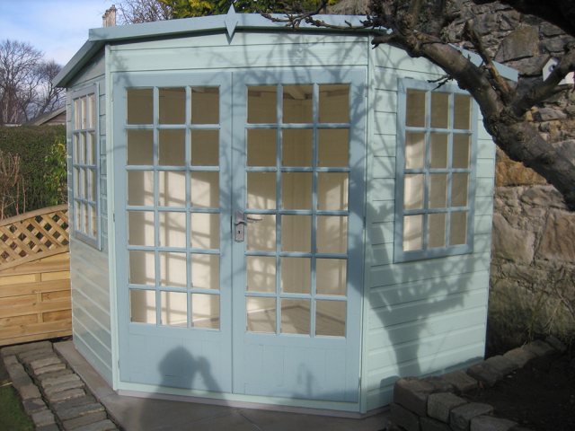 8 x 8  Shire Gold Windsor Corner Summerhouse - painted front view