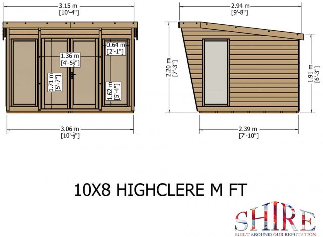 10x8 Shire Highclere Summerhouse - Dimensions