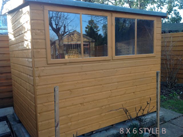 8x6 Shire Norfolk Professional Pent Shed - side view with 2 opening windows